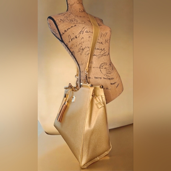 Bebe Gold Natalie Shopper Tote Satchel With Braided Handle NWOT - Picture 9 of 14